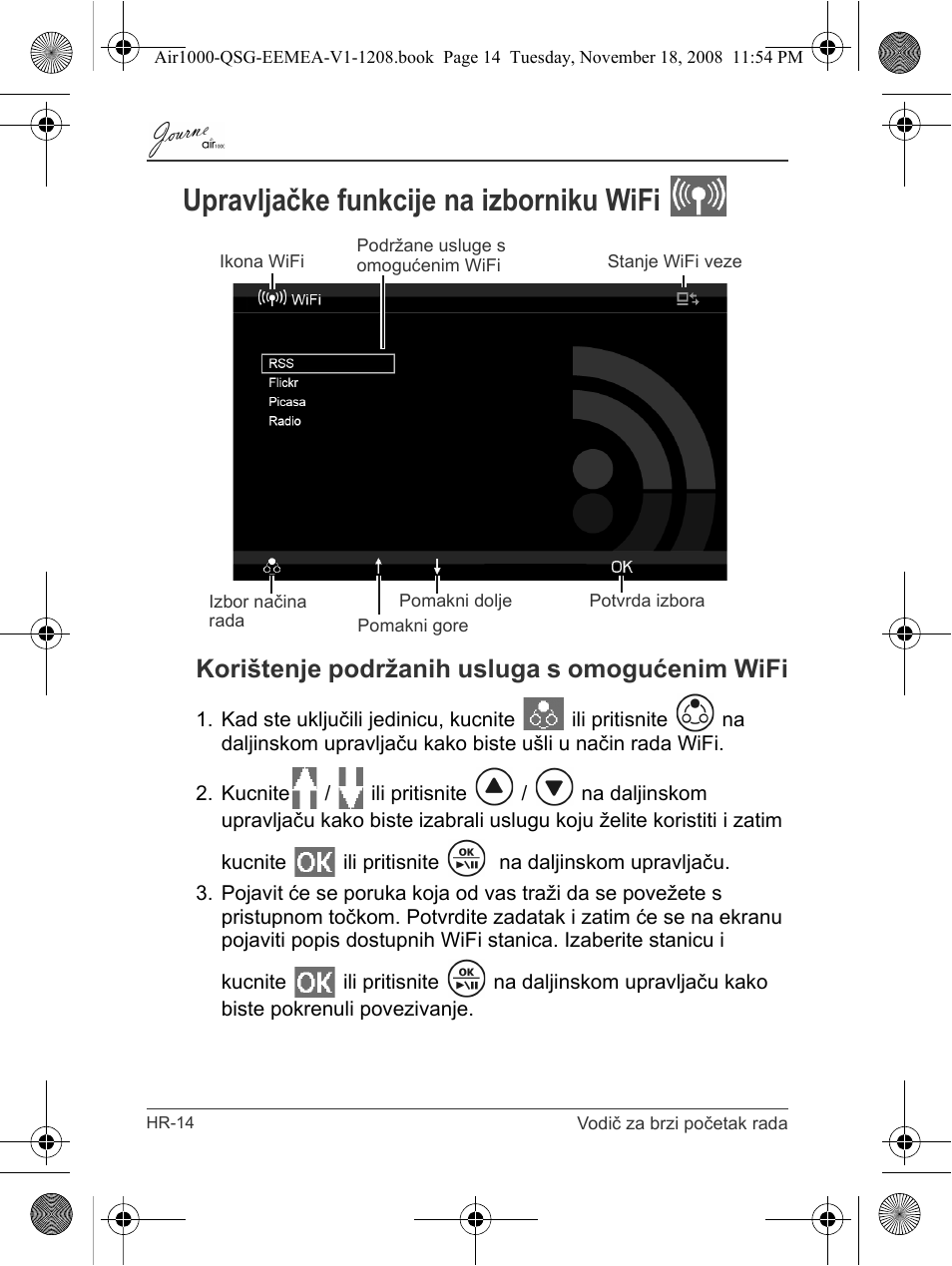 Upravljačke funkcije na izborniku wifi, Korištenje podržanih usluga s omogućenim wifi | Toshiba JournE Air1000 User Manual | Page 108 / 302
