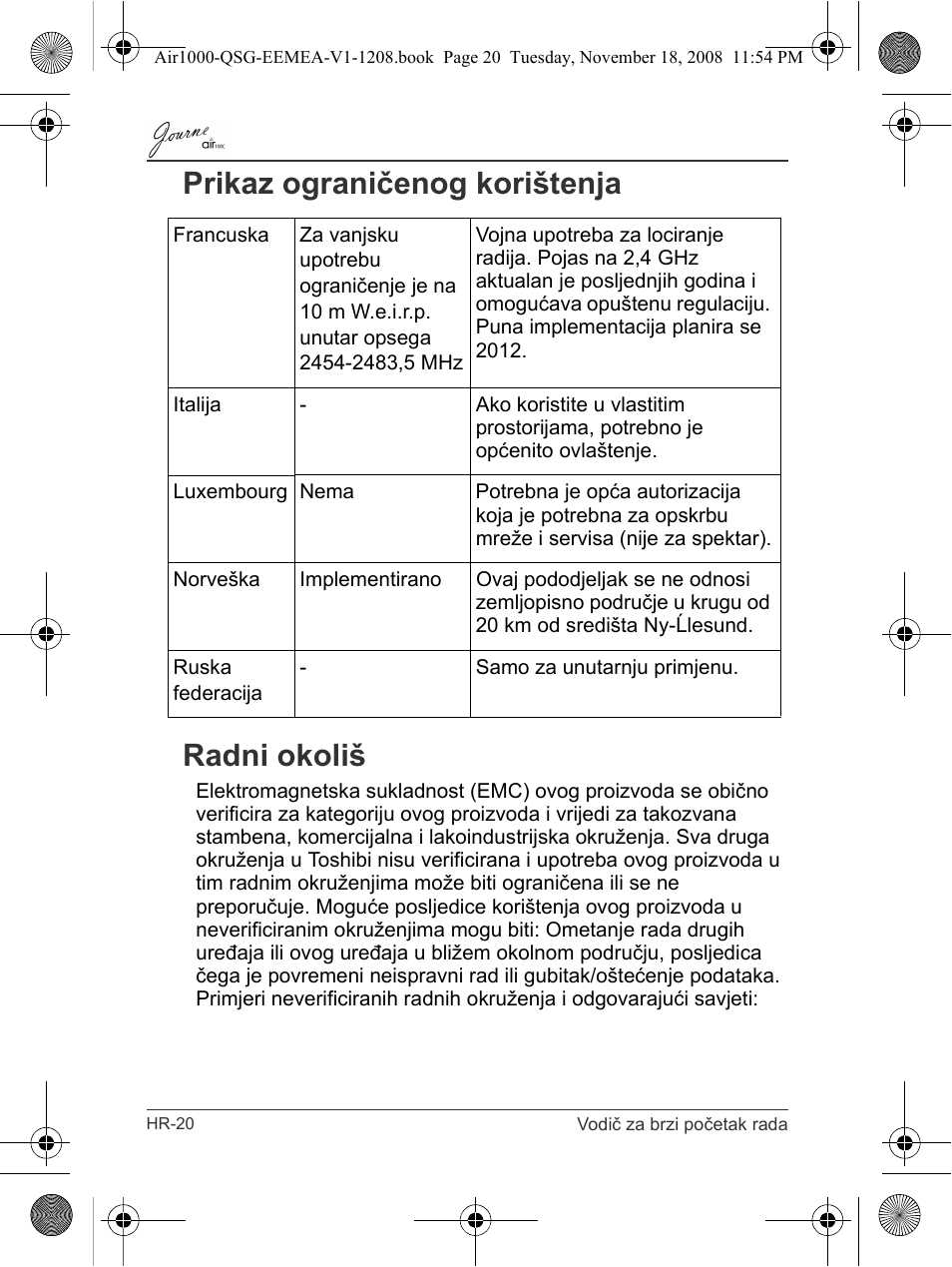 Prikaz ograničenog korištenja radni okoliš | Toshiba JournE Air1000 User Manual | Page 114 / 302