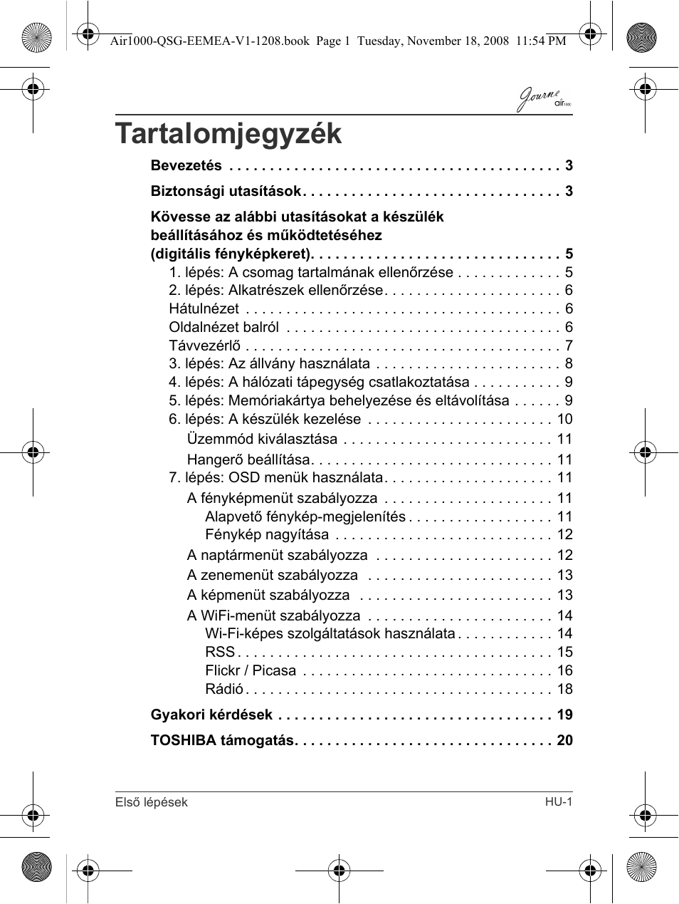 Tartalomjegyzék | Toshiba JournE Air1000 User Manual | Page 117 / 302