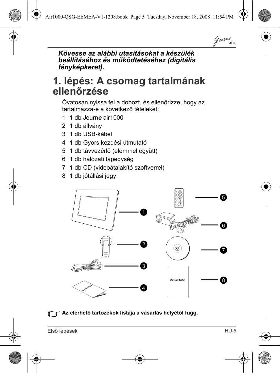 Lépés: a csomag tartalmának ellenőrzése | Toshiba JournE Air1000 User Manual | Page 121 / 302