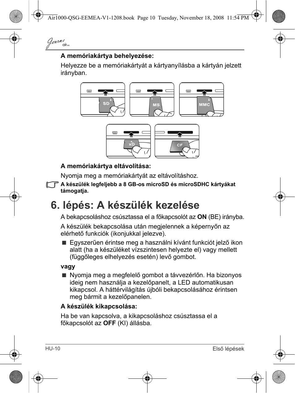 Lépés: a készülék kezelése | Toshiba JournE Air1000 User Manual | Page 126 / 302