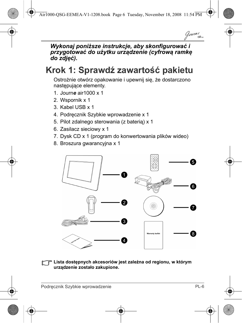 Krok 1: sprawdź zawartość pakietu | Toshiba JournE Air1000 User Manual | Page 145 / 302