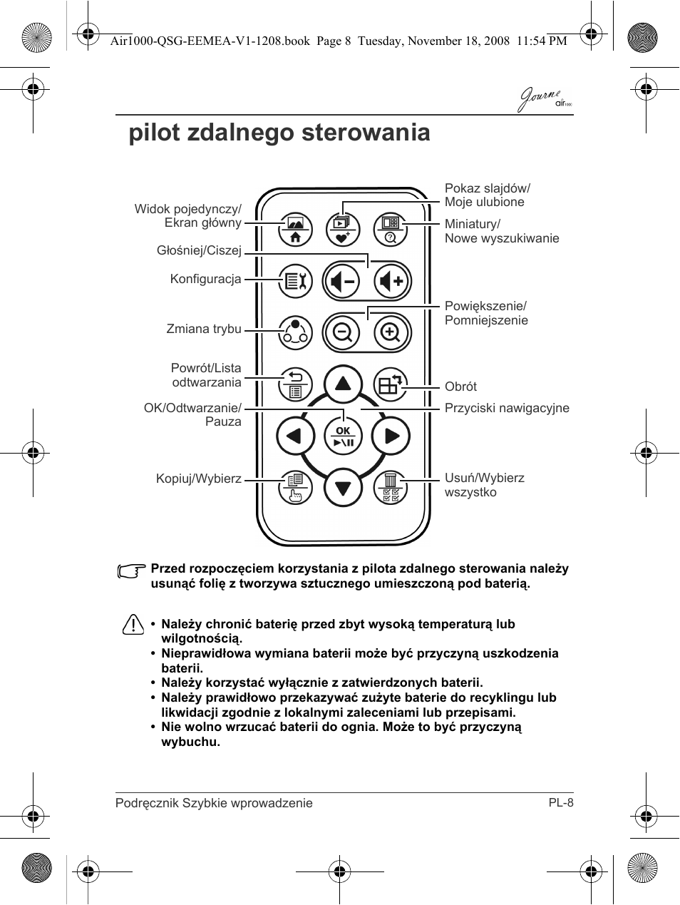 Pilot zdalnego sterowania | Toshiba JournE Air1000 User Manual | Page 147 / 302