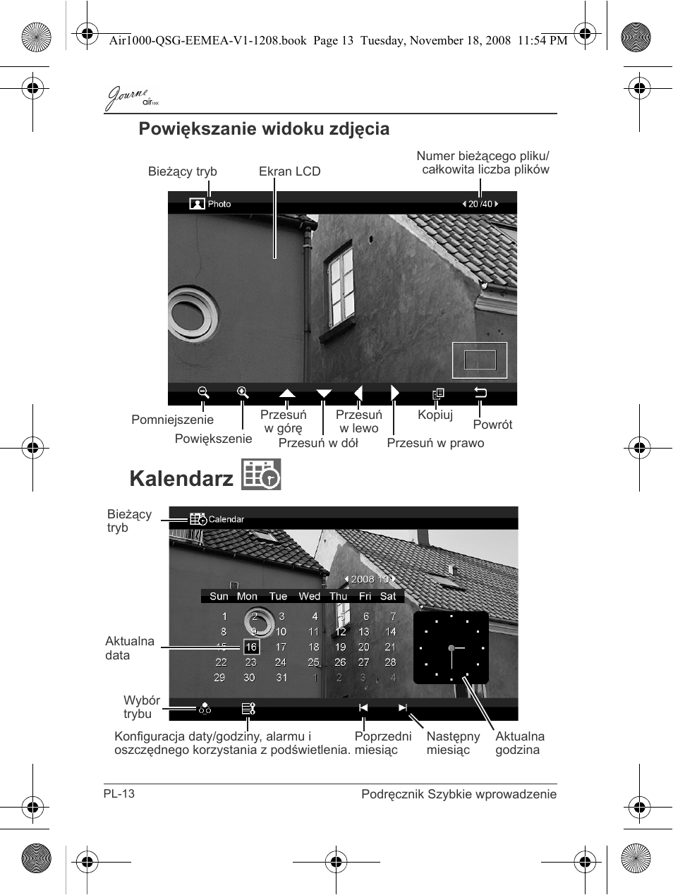 Powiększanie widoku zdjęcia, Kalendarz | Toshiba JournE Air1000 User Manual | Page 152 / 302