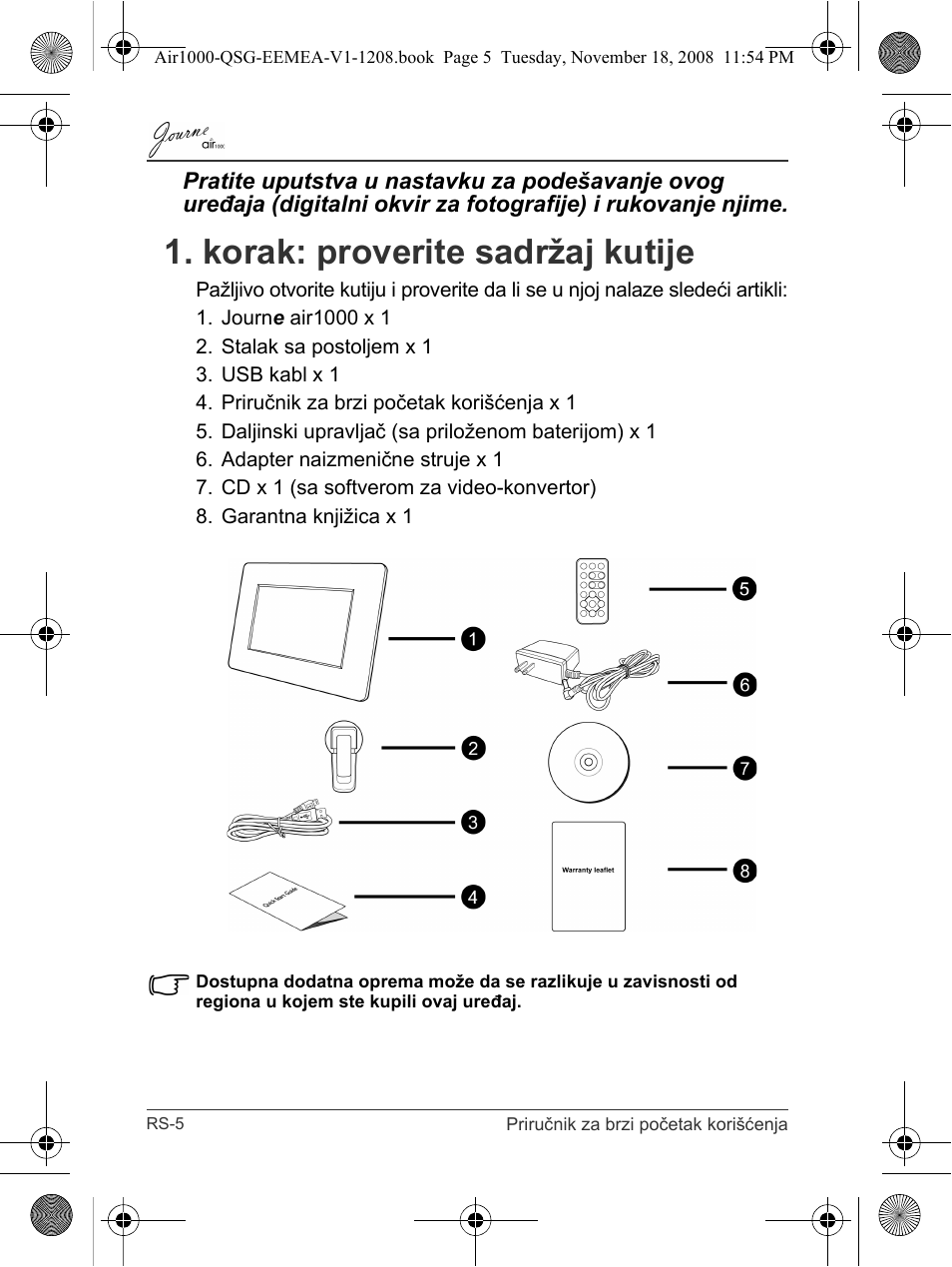 Korak: proverite sadržaj kutije | Toshiba JournE Air1000 User Manual | Page 168 / 302