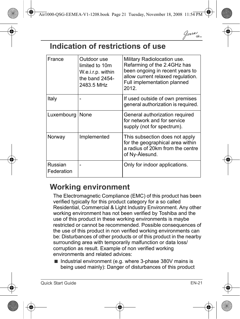 Toshiba JournE Air1000 User Manual | Page 21 / 302