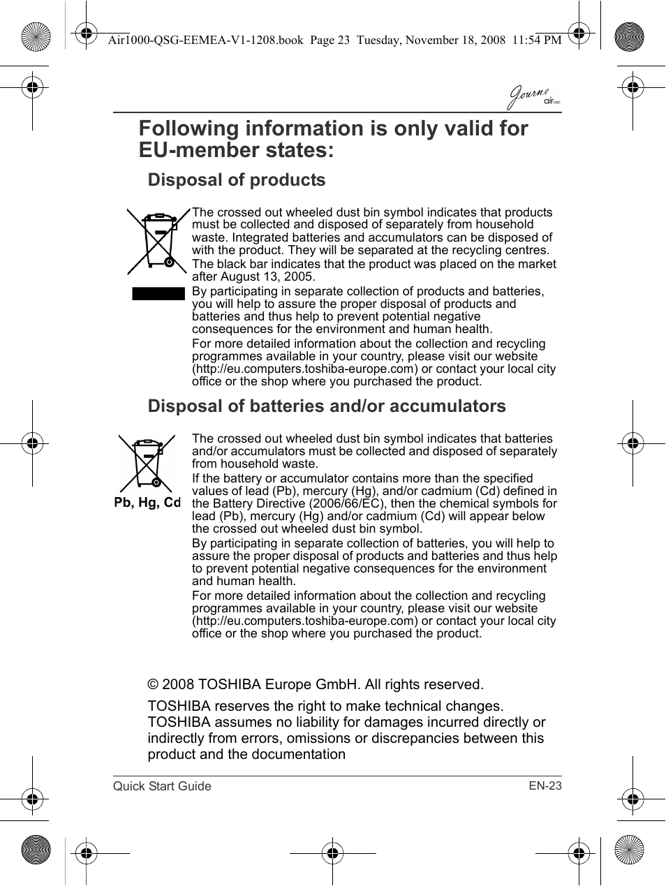 Toshiba JournE Air1000 User Manual | Page 23 / 302