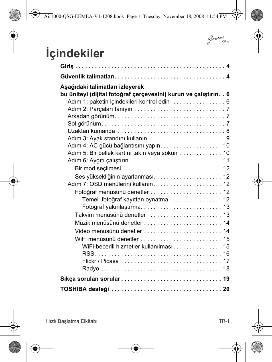 Içindekiler | Toshiba JournE Air1000 User Manual | Page 257 / 302