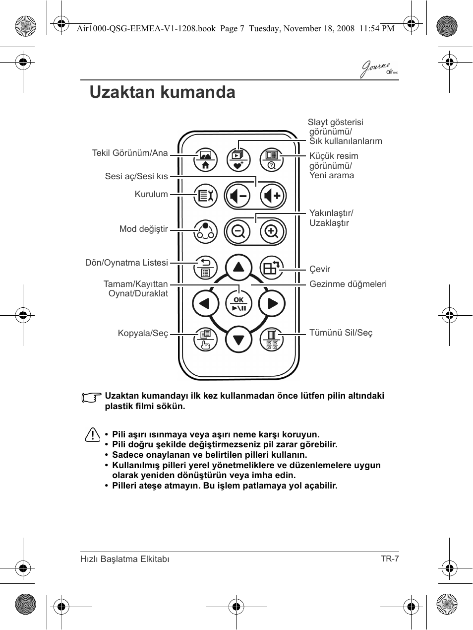 Uzaktan kumanda | Toshiba JournE Air1000 User Manual | Page 263 / 302