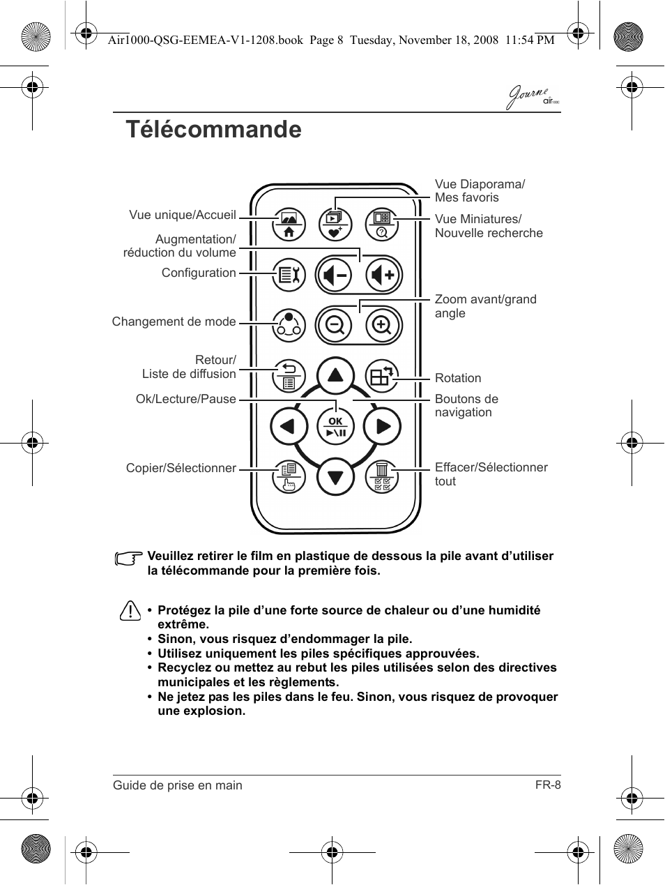 Télécommande | Toshiba JournE Air1000 User Manual | Page 53 / 302