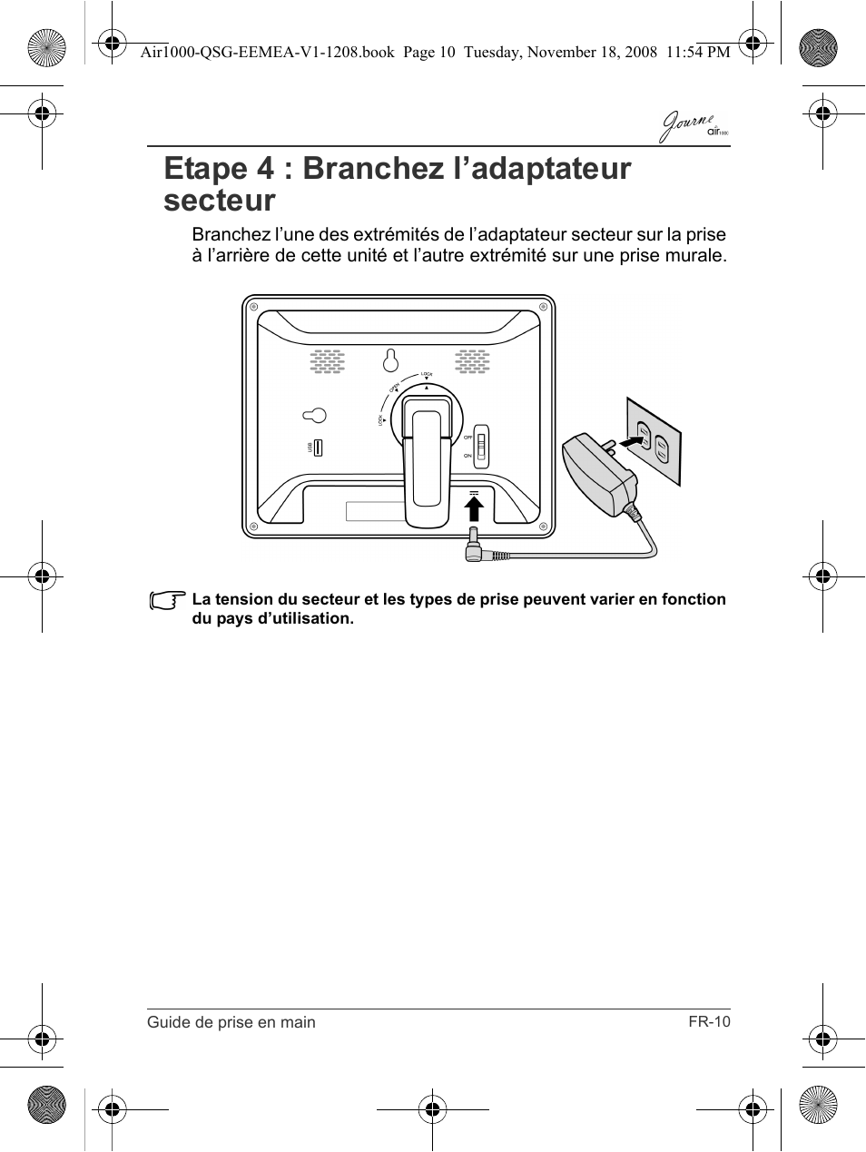 Etape 4 : branchez l’adaptateur secteur | Toshiba JournE Air1000 User Manual | Page 55 / 302