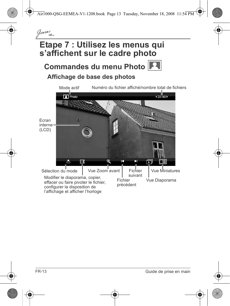 Commandes du menu photo, Affichage de base des photos | Toshiba JournE Air1000 User Manual | Page 58 / 302