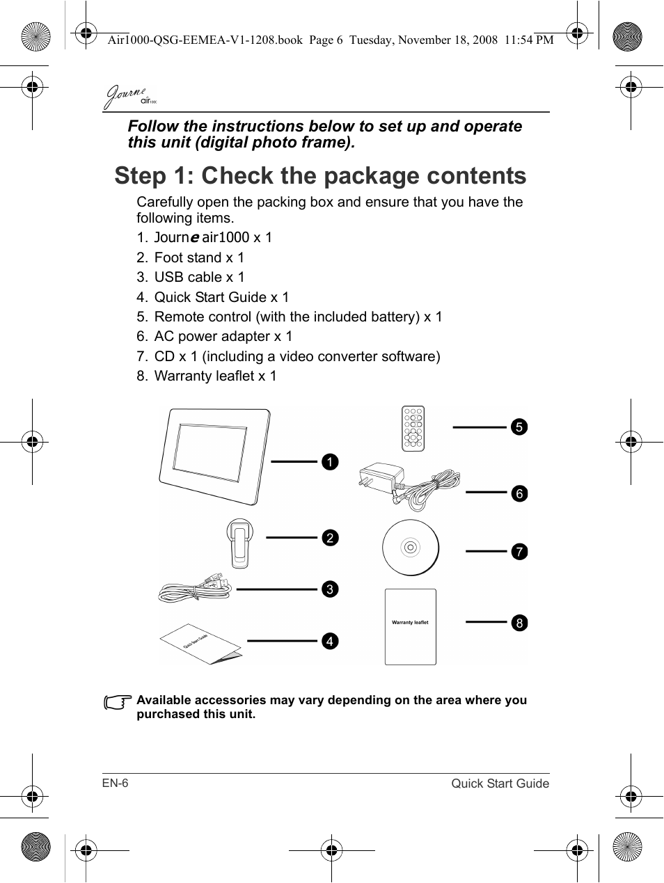 Step 1: check the package contents | Toshiba JournE Air1000 User Manual | Page 6 / 302