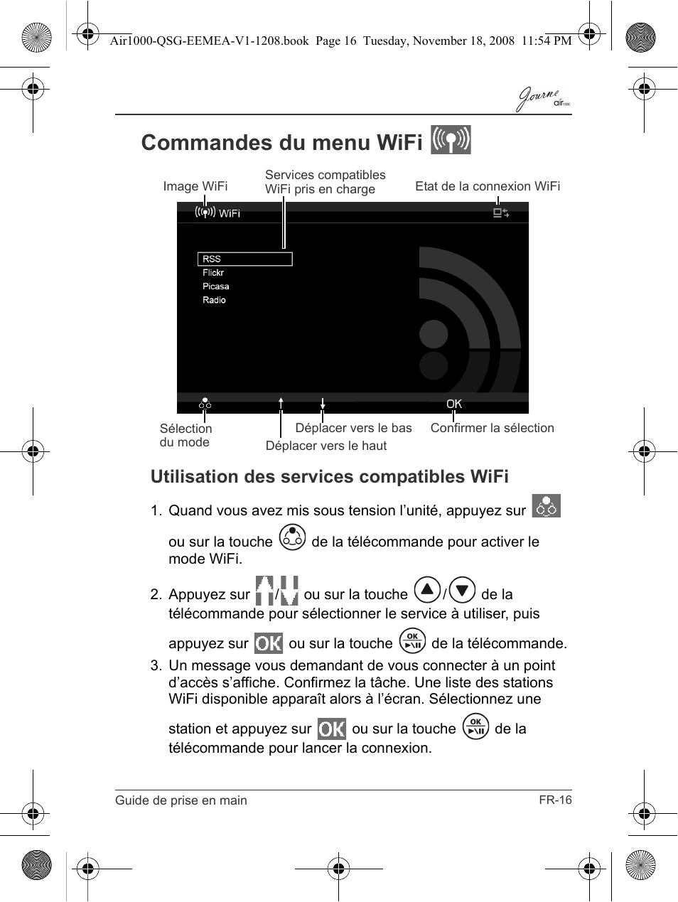 Commandes du menu wifi, Utilisation des services compatibles wifi | Toshiba JournE Air1000 User Manual | Page 61 / 302