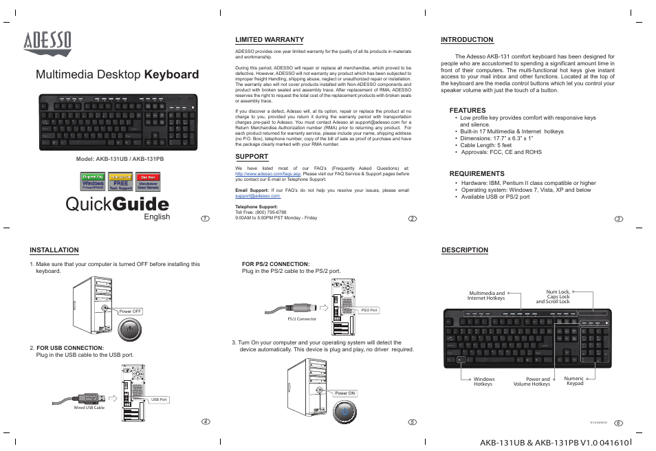 Adesso AKB-131PB User Manual | 1 page