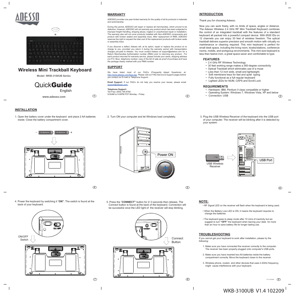 Adesso WKB-3100UB User Manual | 1 page