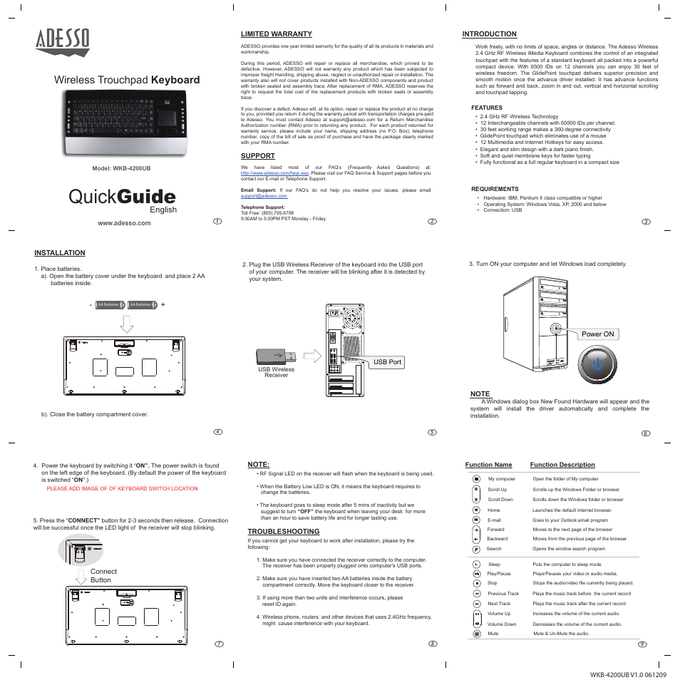 Adesso WKB-4200UB User Manual | 1 page
