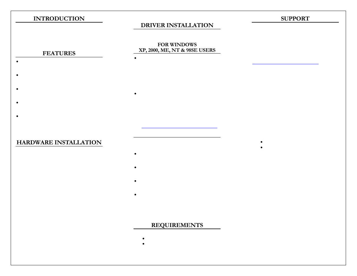 Introduction, Features, Hardware installation | Driver installation, Requirements, Support | Adesso ACK-730PB User Manual | Page 2 / 2