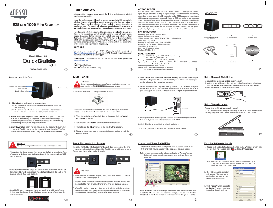 Adesso EZSCAN 1000 User Manual | 1 page