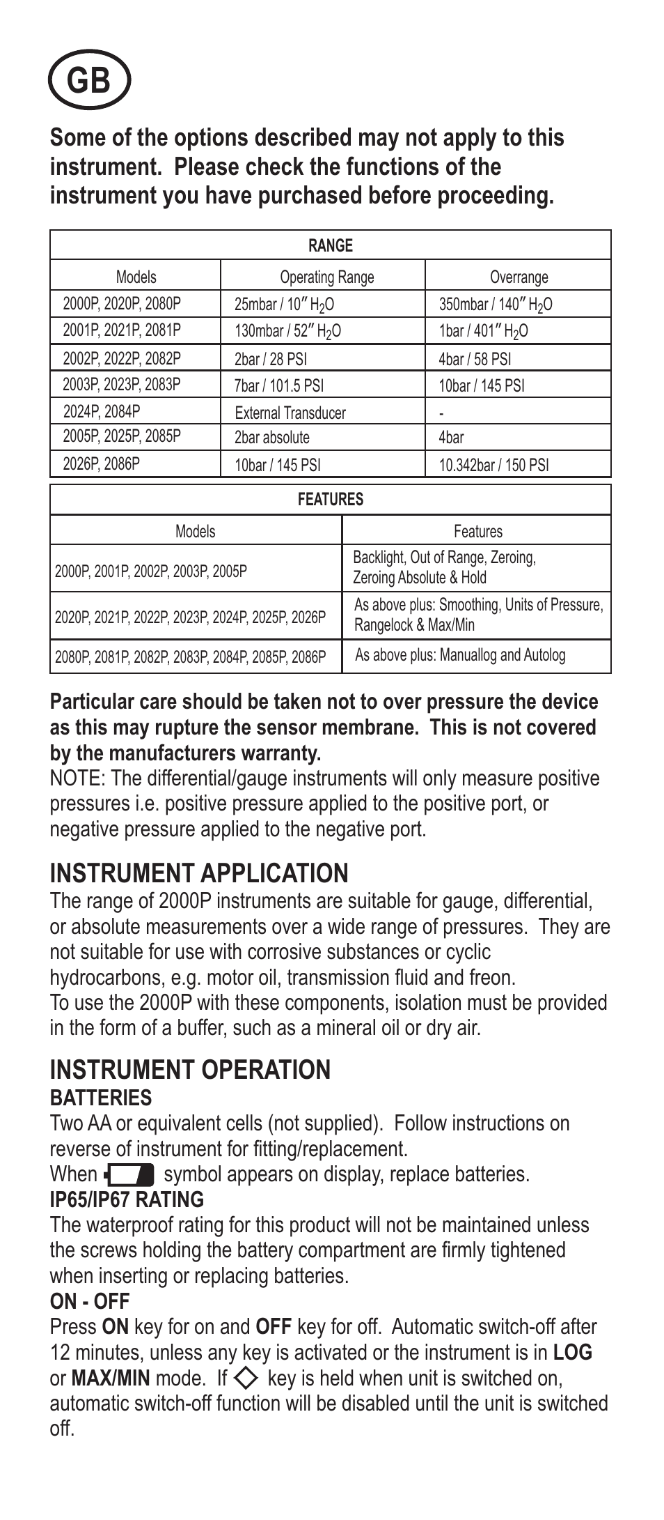 Instrument application, Instrument operation | Adesso Series 2000 User Manual | Page 2 / 35