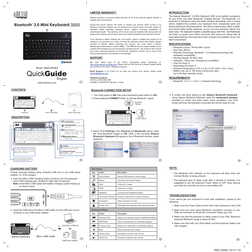 Adesso WKB-2000BA User Manual | 1 page