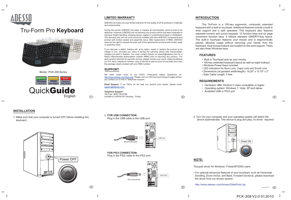 Adesso PCK-308 User Manual | 1 page