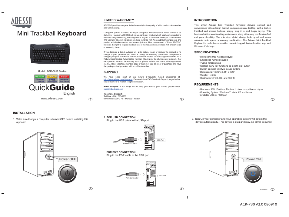 Adesso ACK-5010 User Manual | 1 page