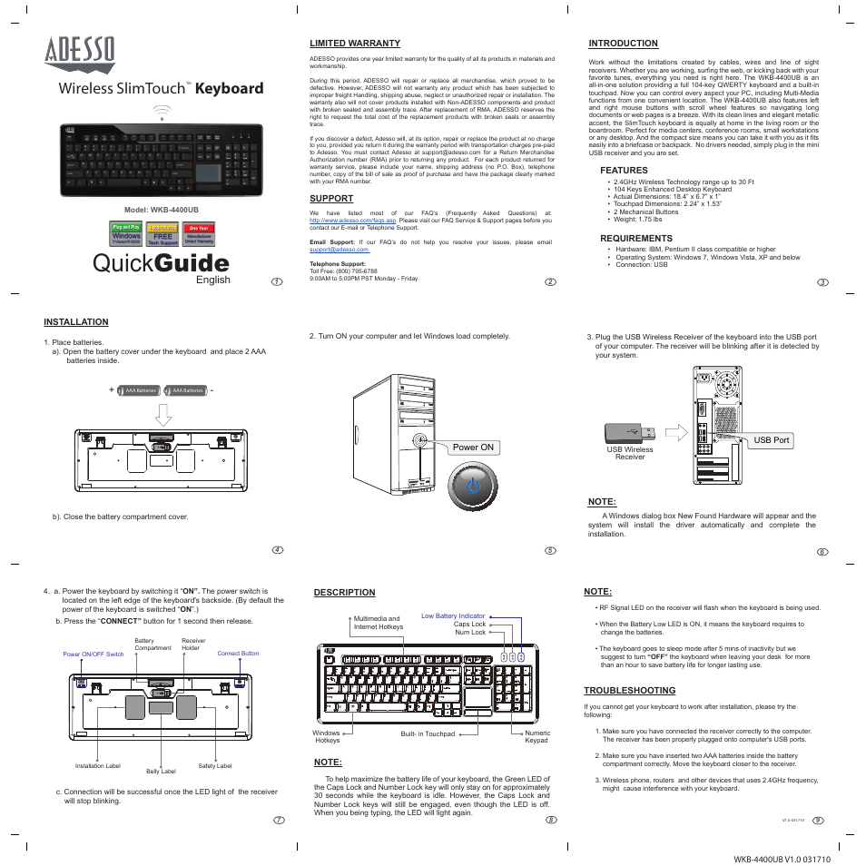 Adesso WKB-4400UB User Manual | 1 page