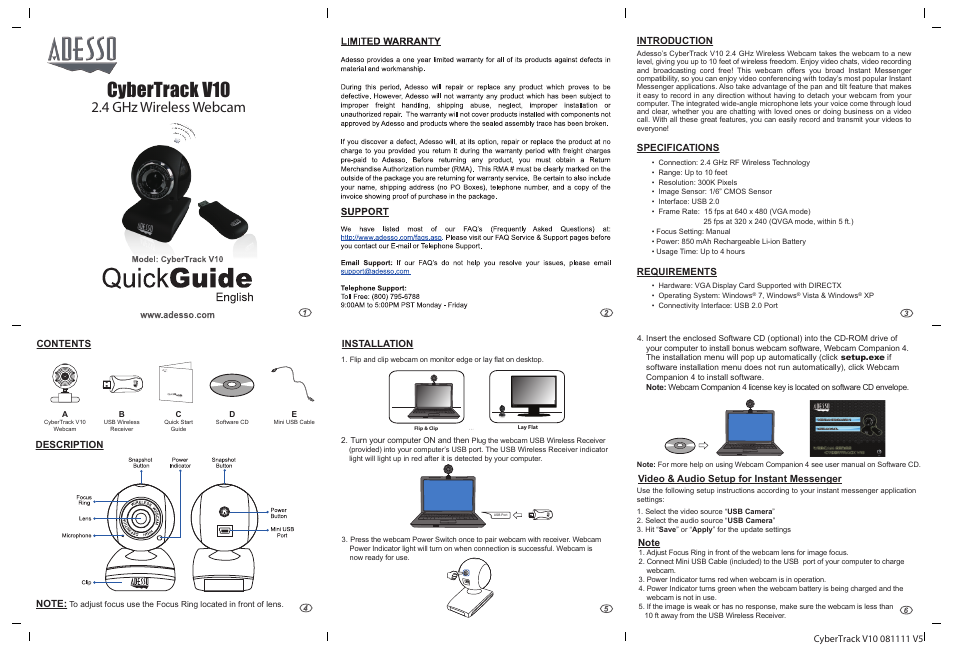 Adesso V10 User Manual | 1 page