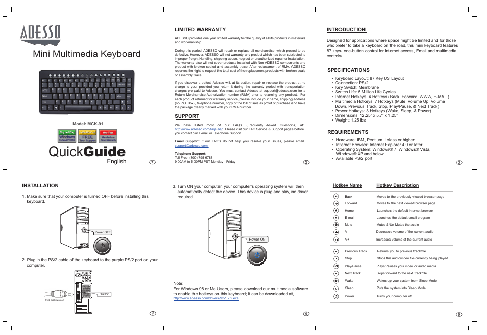 Adesso MCK-91 User Manual | 1 page