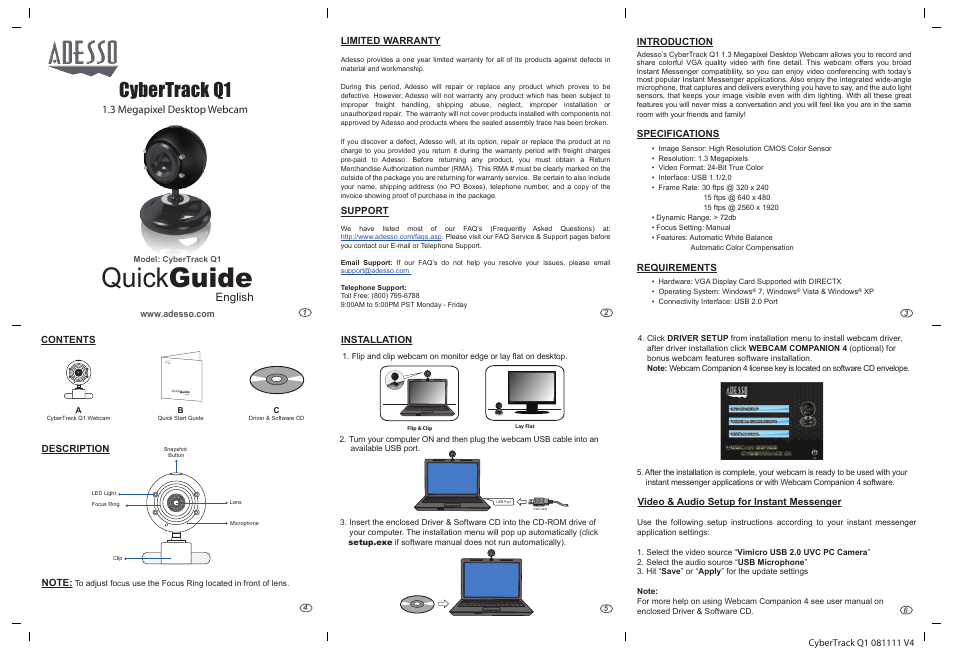 Adesso Q1 User Manual | 1 page