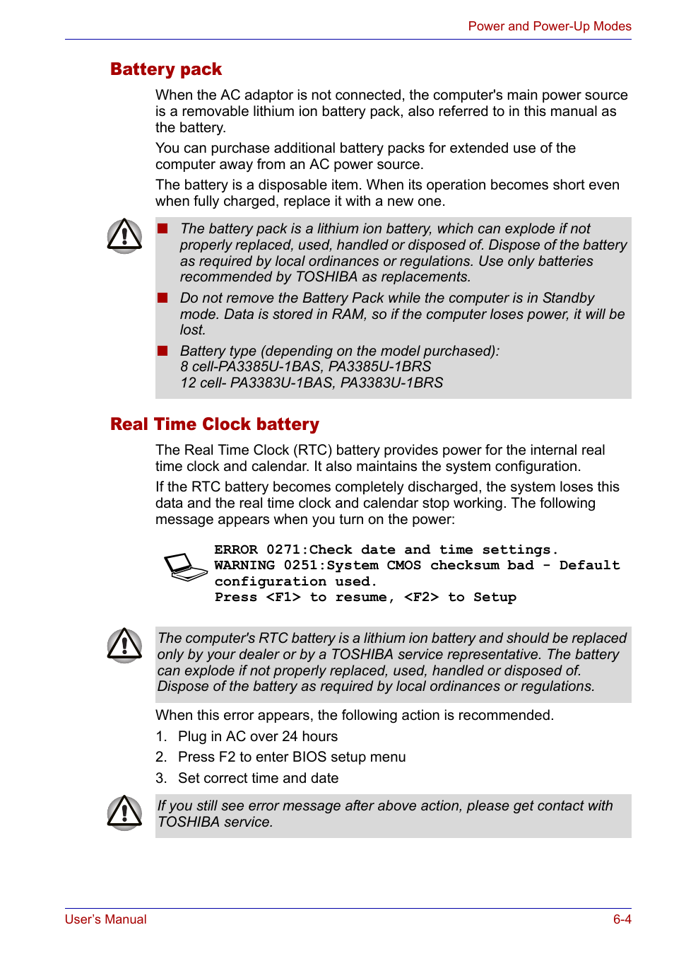 Battery pack, Real time clock battery, Battery pack -4 real time clock battery -4 | Toshiba Satellite P30 User Manual | Page 104 / 165