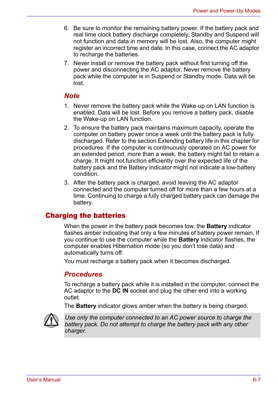 Charging the batteries, Charging the batteries -7 | Toshiba Satellite P30 User Manual | Page 107 / 165