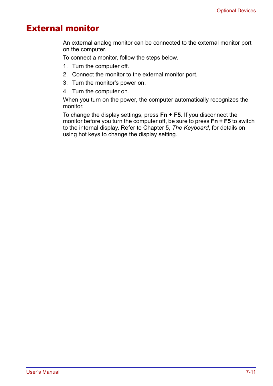 External monitor, External monitor -11 | Toshiba Satellite P30 User Manual | Page 124 / 165