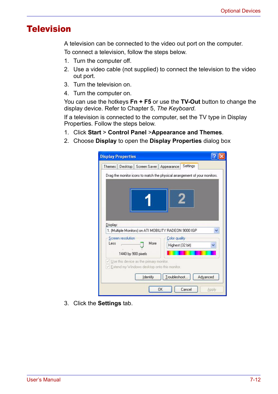Television, Television -12 | Toshiba Satellite P30 User Manual | Page 125 / 165