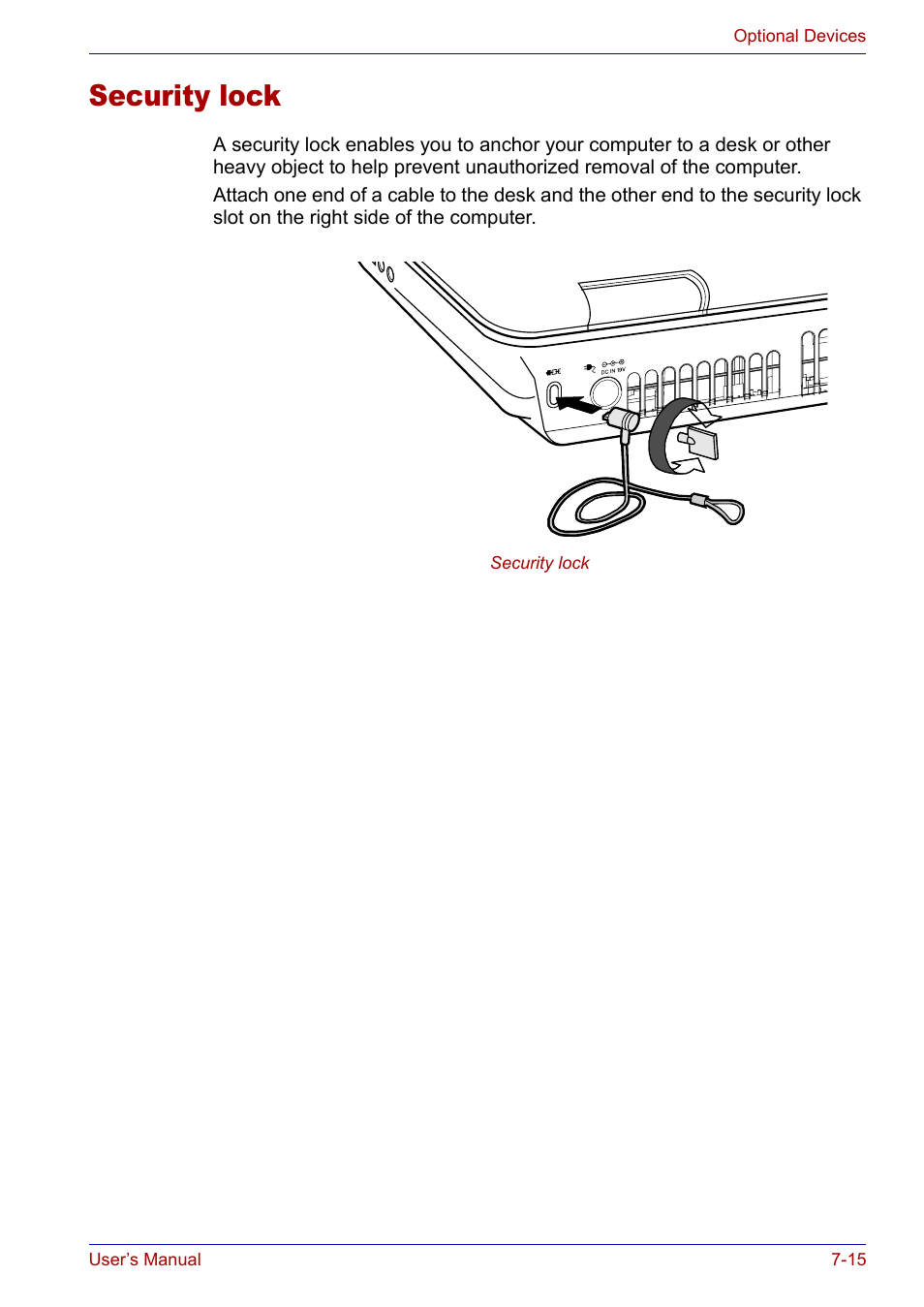 Security lock, Security lock -15 | Toshiba Satellite P30 User Manual | Page 128 / 165