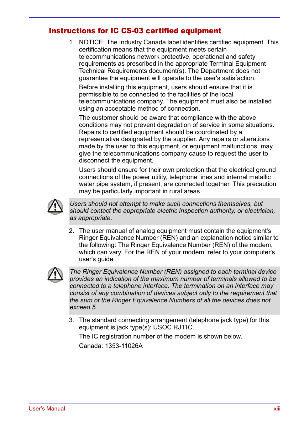 Instructions for ic cs-03 certified equipment | Toshiba Satellite P30 User Manual | Page 13 / 165