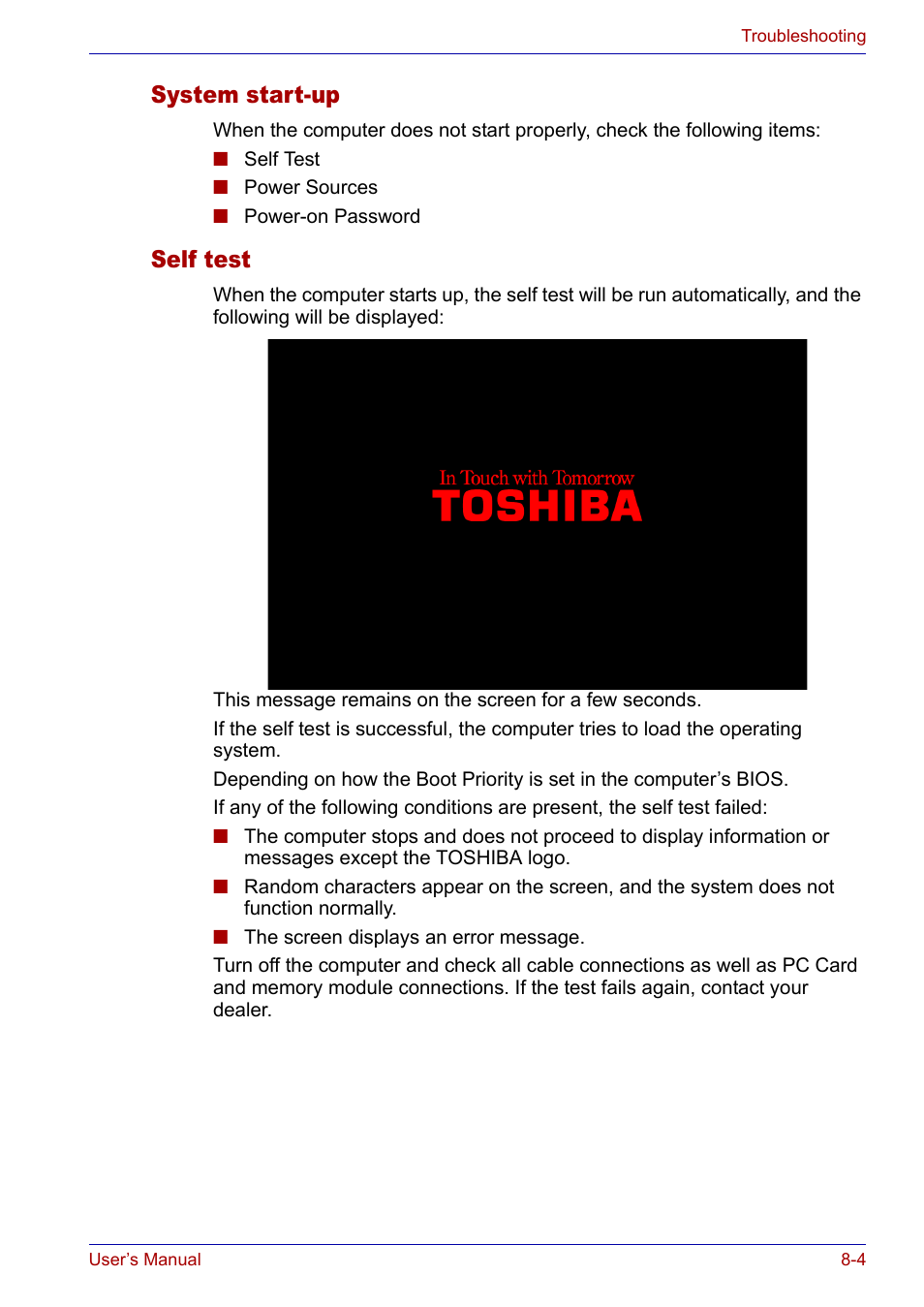 System start-up, Self test, System start-up -4 self test -4 | Toshiba Satellite P30 User Manual | Page 132 / 165