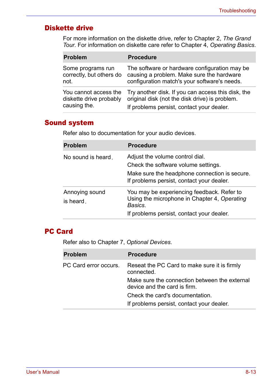 Diskette drive, Sound system, Pc card | Diskette drive -13 sound system -13 pc card -13 | Toshiba Satellite P30 User Manual | Page 141 / 165