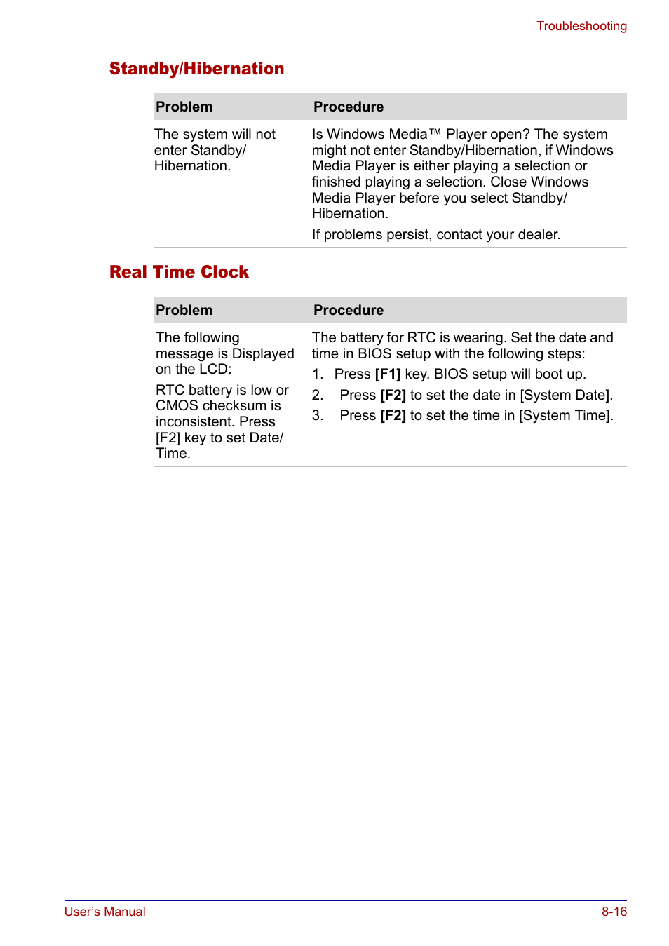 Standby/hibernation, Real time clock, Standby/hibernation -16 real time clock -16 | Standby/hibernation real time clock | Toshiba Satellite P30 User Manual | Page 144 / 165