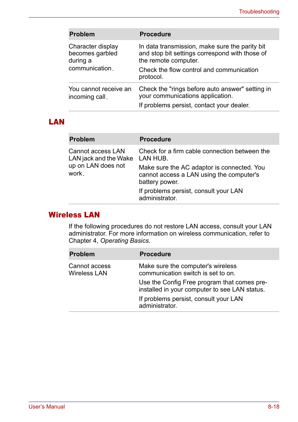 Wireless lan, Lan -18 wireless lan -18, Lan wireless lan | Toshiba Satellite P30 User Manual | Page 146 / 165
