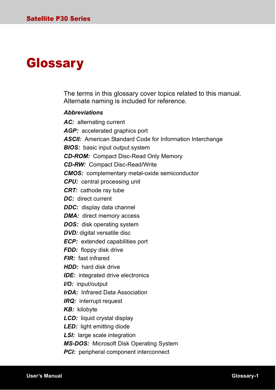 Glossary, Nd a glossary, E glossary d | Ed in the glossary | Toshiba Satellite P30 User Manual | Page 158 / 165