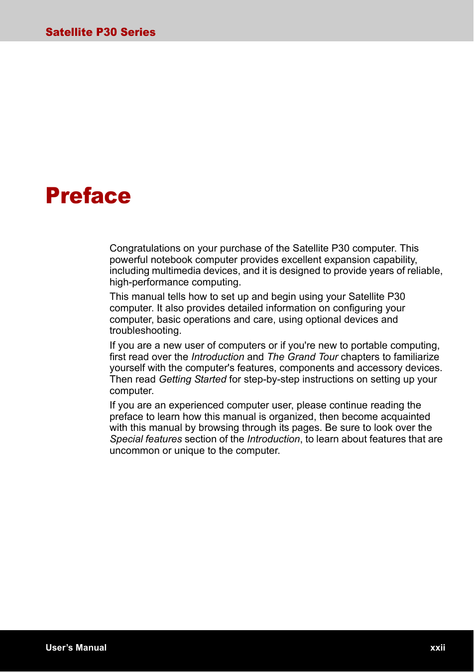 Preface | Toshiba Satellite P30 User Manual | Page 22 / 165