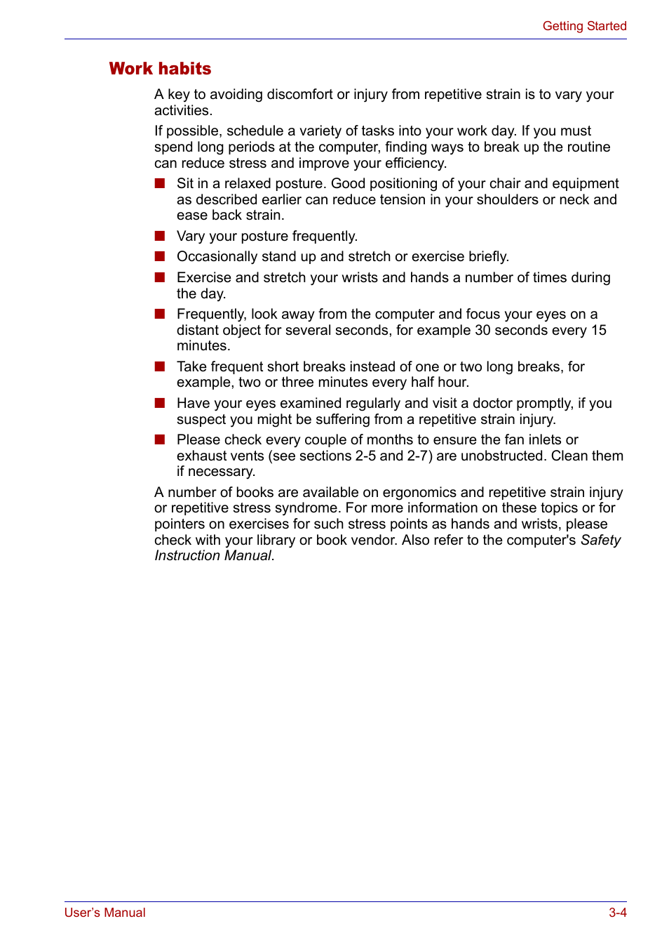 Work habits, Work habits -4 | Toshiba Satellite P30 User Manual | Page 59 / 165