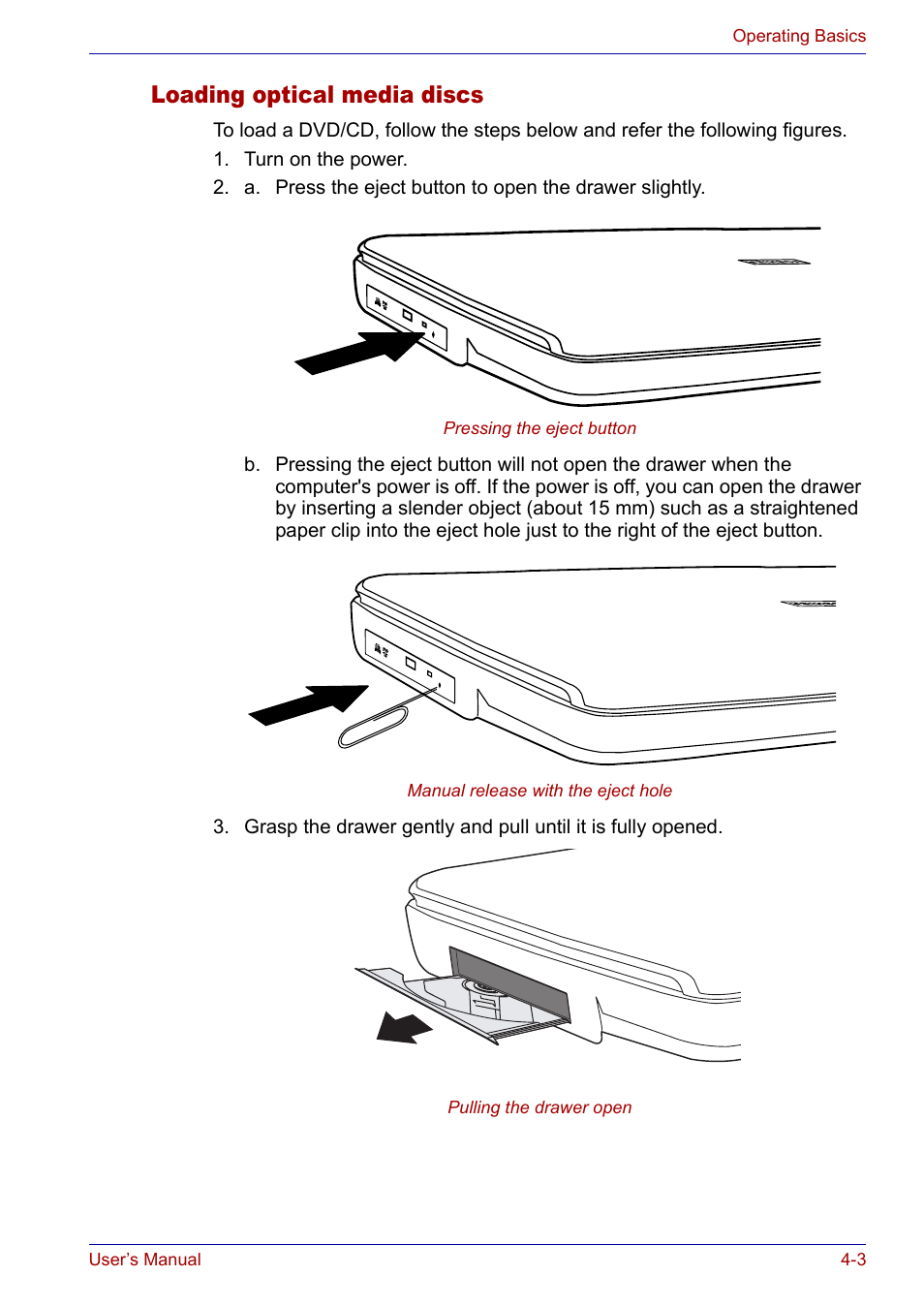 Loading optical media discs, Loading optical media discs -3 | Toshiba Satellite P30 User Manual | Page 70 / 165