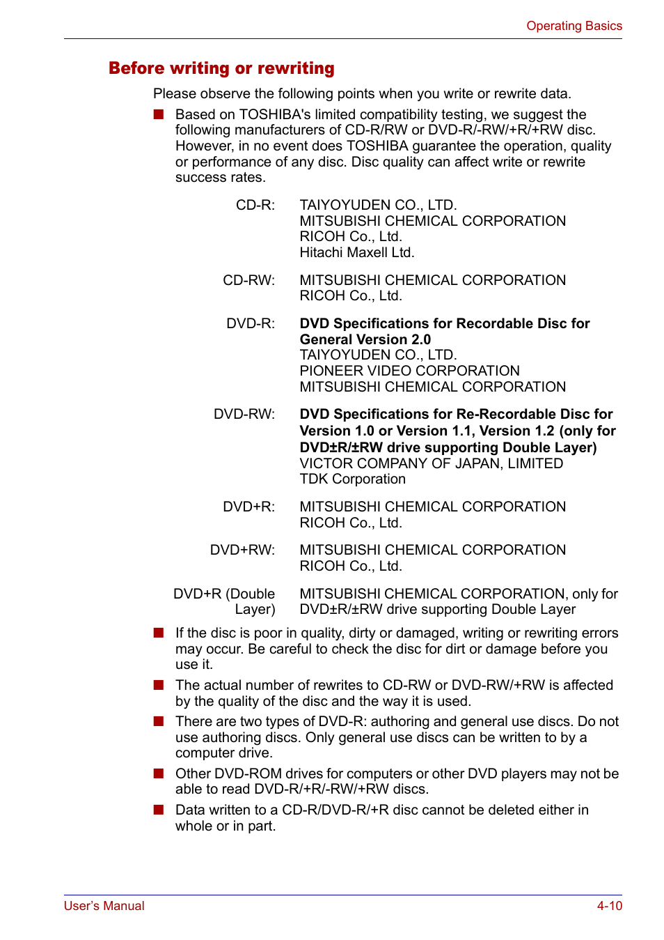 Before writing or rewriting, Before writing or rewriting -10 | Toshiba Satellite P30 User Manual | Page 77 / 165