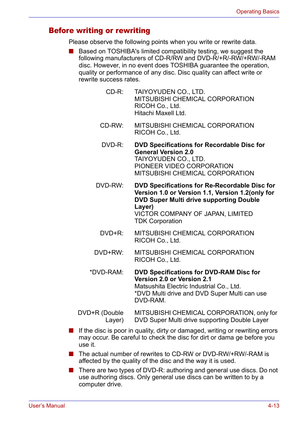 Before writing or rewriting, Before writing or rewriting -13 | Toshiba Satellite P30 User Manual | Page 80 / 165