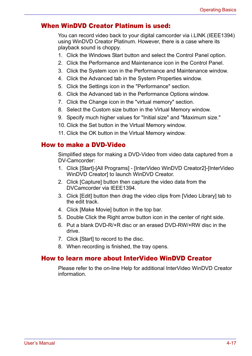 When windvd creator platinum is used, How to make a dvd-video, How to learn more about intervideo windvd creator | Toshiba Satellite P30 User Manual | Page 84 / 165