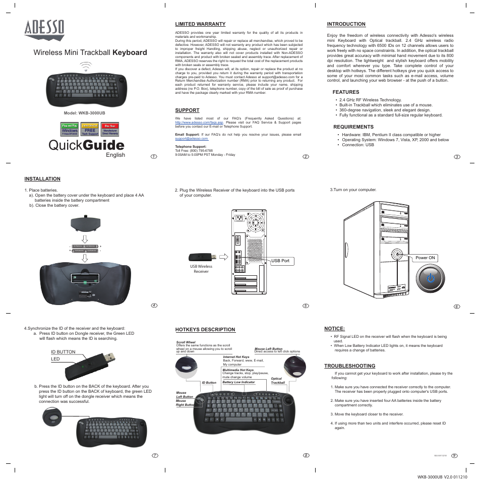 Adesso WKB-3000UB User Manual | 1 page