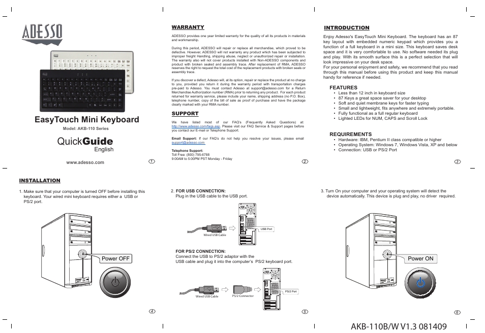 Adesso AKB-110 User Manual | 1 page